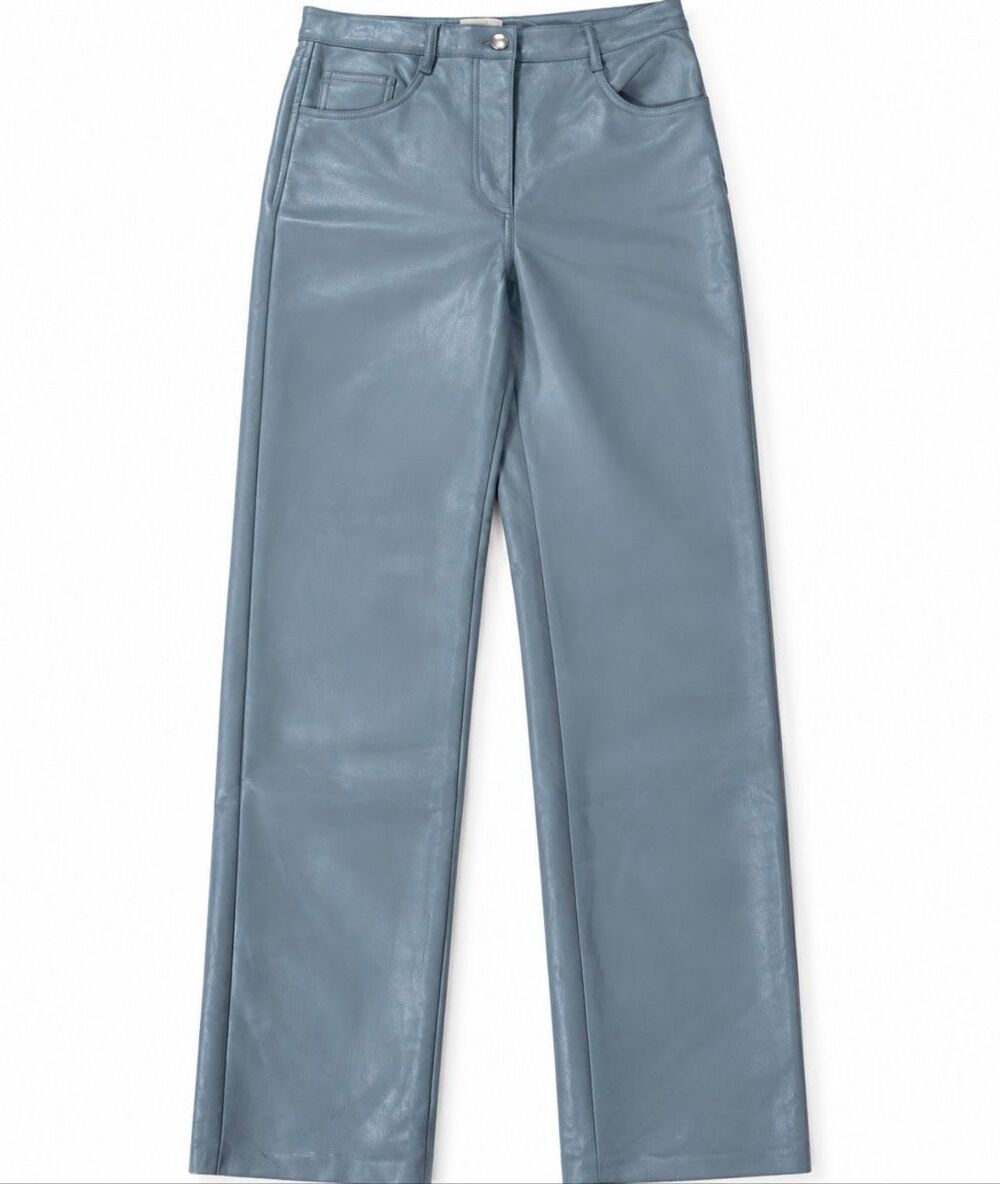 Wilfred Aritzia Faux Leather Pants Blue High Rise Straight Leg Size 6